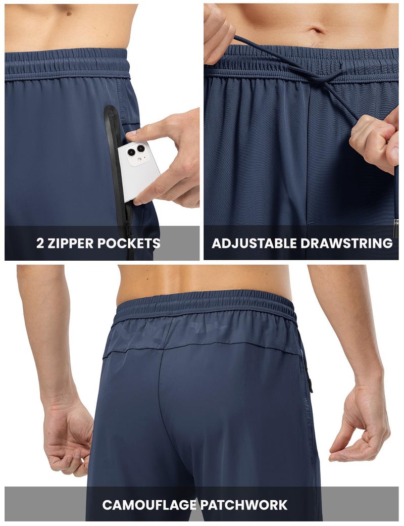 Rdruko Men's Quick Dry Sweatpants with Zipper Pockets Lightweight Athletic Pants for Jogging, Workout, Gym, Running, Training(Navy Blue, US M) - Image 3